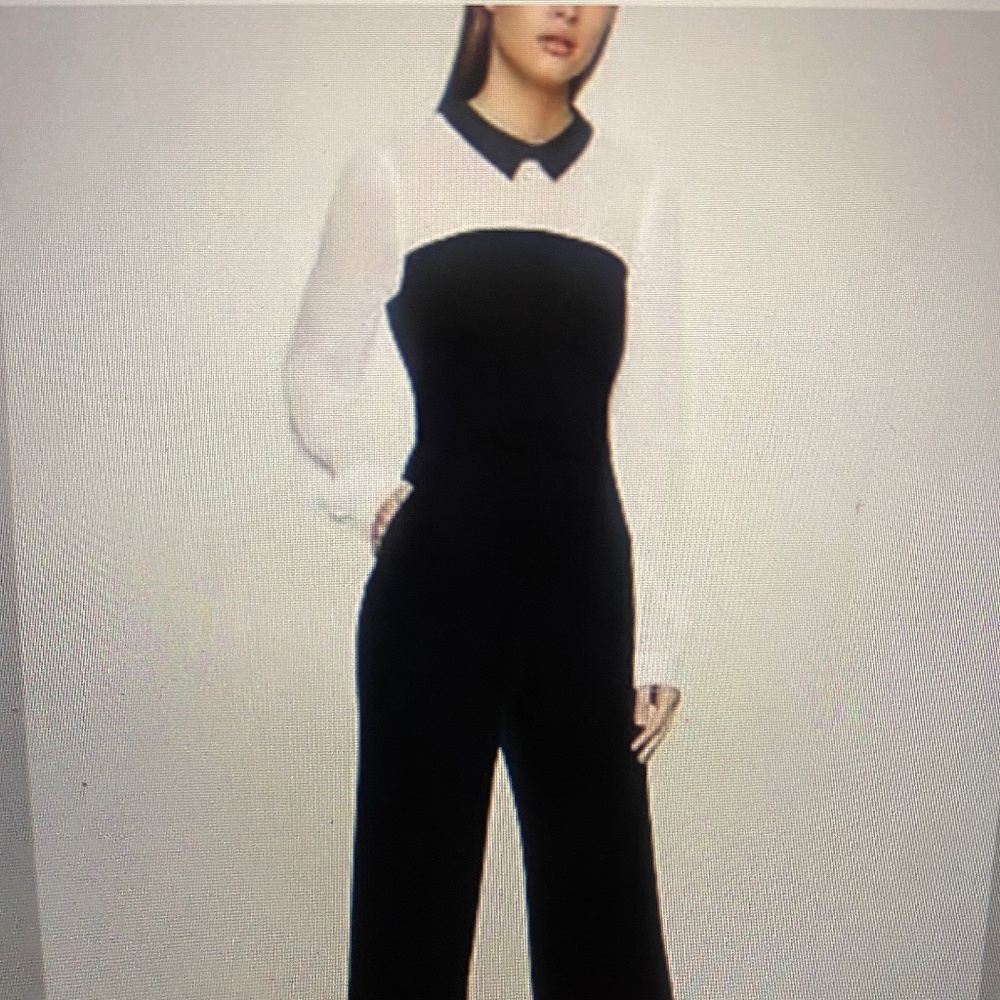 BCBGeneration Colorblock Wide Leg Jumpsuit in black in white